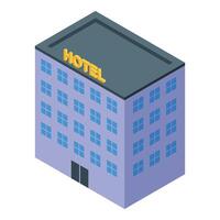 Isometric view of a modern city hotel building with blue windows vector