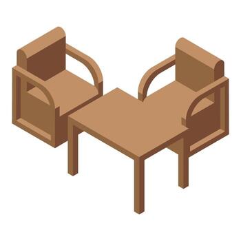 Two armchairs and a table forming a conversation area in isometric view vector