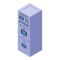 Electrical cabinet showing multiple circuit breakers and controls for power distribution vector