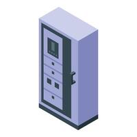 Electrical cabinet standing with closed door and digital display showing working status vector