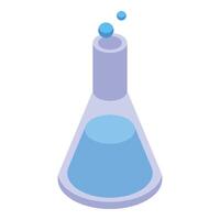 Chemistry experiment with erlenmeyer flask bubbling with blue liquid vector