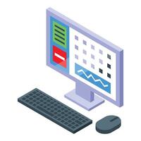 Computer showing statistics chart with keyboard and mouse isometric view vector