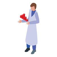 Doctor is presenting growing statistics with a 3d graph in his hands vector