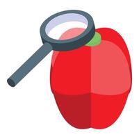 Food scientist using magnifying glass analyzing a red bell pepper for quality control vector
