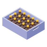 Full drinks crate with brown bottles for delivery service vector