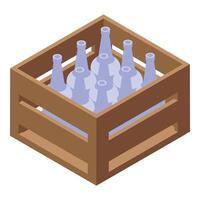 Wooden crate containing glass bottles for delivering and transporting beverages vector