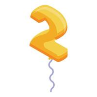 Golden balloon number two floating with blue string celebrating second birthday anniversary or other special event vector