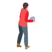 Young man holding empty bowl experiencing hunger isometric illustration vector