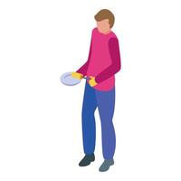 Baker is kneading dough on a plate using a rolling pin to bake pastry vector
