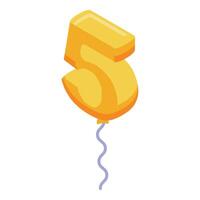 Yellow balloon floating with number five for birthday party celebration vector