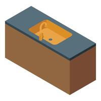 Modern kitchen sink with golden faucet and grey countertop in isometric view vector
