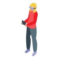 Woman using virtual reality glasses for drone flight simulation vector