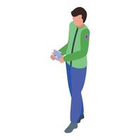 Delivery man holding pos terminal making mobile payment accepting credit card vector