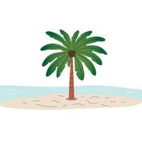 Tropical palm tree beach isolated white background simple line art vector