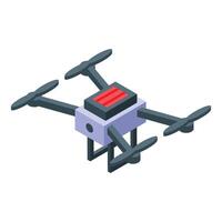 White drone flying with four rotors and red light isometric view vector