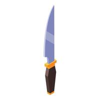 Sharp metal knife pointing up with golden handle isometric view vector