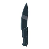 Sharp knife pointing up with black handle is depicted on white background vector