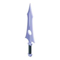 Sharp metal fantasy sword pointing up with hole in blade isometric illustration vector