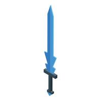 Blue fantasy sword pointing down with isometric projection vector