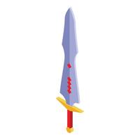 Large sharp fantasy sword pointing up with red square details isometric illustration vector