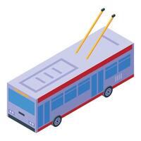 Modern trolleybus driving through city street with isometric projection vector