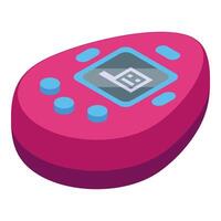 Pink electronic virtual pet toy with pixel screen displaying a house vector
