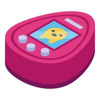 Pink virtual pet toy showing sad face on screen is displaying negative emotion vector