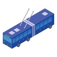 Modern blue trolleybus is transporting passengers in an urban environment vector