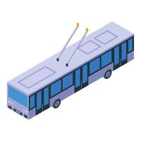Modern trolleybus moving through city street with overhead lines isometric view vector