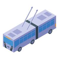 Modern trolleybus moving on city street using electricity isometric view vector