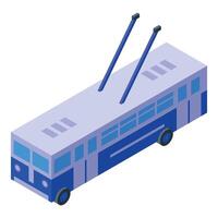 Modern trolleybus moving through city street with pantograph extended isometric view vector