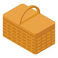 Wicker picnic basket closed with handle for carrying food isometric icon vector