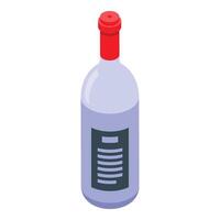 Isometric wine bottle with red cap standing on white background vector