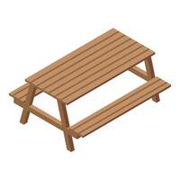 Wooden picnic table isolated on white background isometric view vector