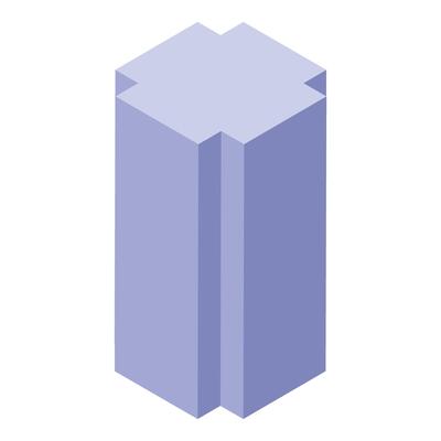 Purple rectangular cuboid shape standing vertically with extruded top