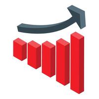 Red graph bars increasing showing growth and success with upward arrow vector