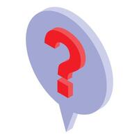 Red question mark is displayed on a blue speech bubble, a 3d illustration on a white background vector