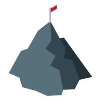 Reaching the top of the mountain with a red flag marking success vector