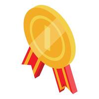 Shiny golden medal with a red ribbon, symbolizing victory and achievement vector
