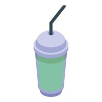 Plastic cup with straw is filled with green smoothie for refreshing summer drink vector