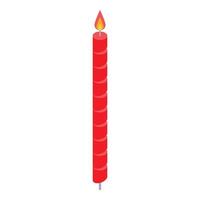 Long red spiral candle burning with yellow flame on white background vector