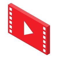 Red movie clapperboard isometrically displaying play button symbol for content creation vector
