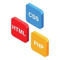 Html, css and php buttons representing front end and back end development vector