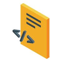 Html tag appearing from yellow notepad representing front end development vector