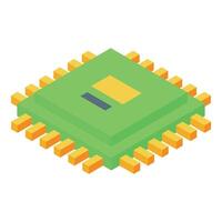 Green cpu processing unit isometric illustration with orange pins vector