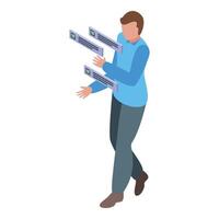 Man managing online survey forms, checking results, doing market research isometric 3d illustration vector