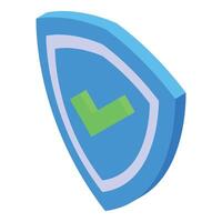 Blue security shield with green check mark presenting secure system for protection vector