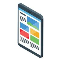Smartphone is displaying an application interface with charts and text information vector