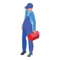 Handyman walking and holding a toolbox isometric illustration vector