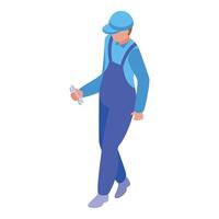 Mechanic is holding a wrench and walking, ready to start working vector